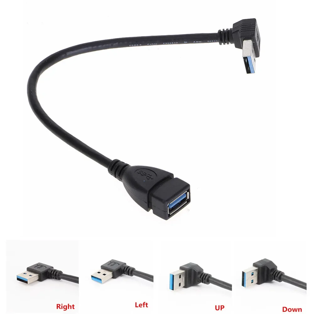 USB 3.0 Adapter Left /Up/Down/ Right Angle 90 Degree Extension Cable Male To Female Adapter Cord USB 2.0 Cables