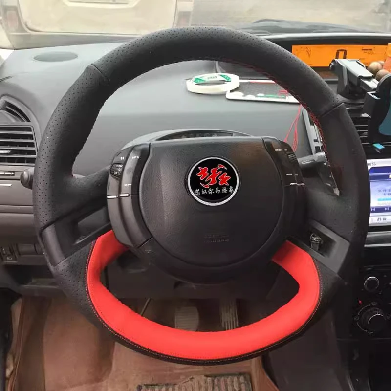 

For citroen c4 picasso 2007-2013 Hand-stitched Black Red Genuine Leather non-slip Car Steering Wheel Cover