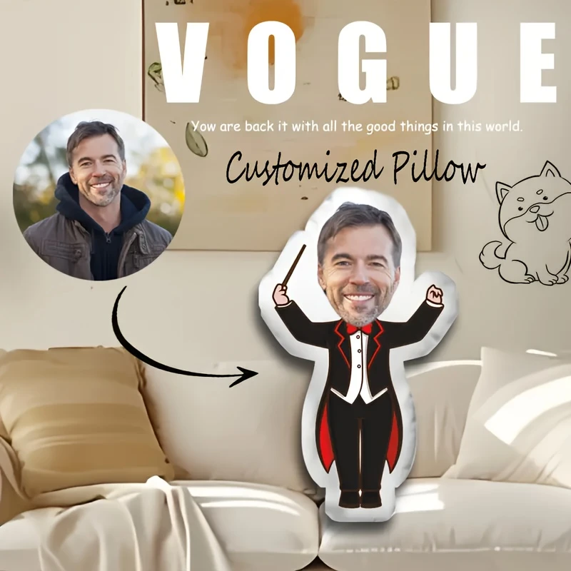 Customizing a Music Conductor Pillow, Personalized Face Photo Custom Pillow, Digital Double-Sided Printing Design, Suitable for