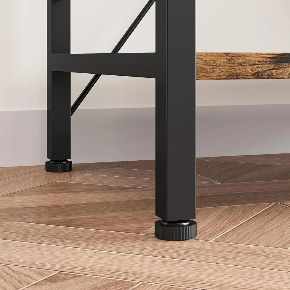 جزيرة المطبخ الصناعية العتيقة مع أرفف تخزين وحامل ميكروويف و6 خطافات - سهلة التجميع، إطار معدني متين #6