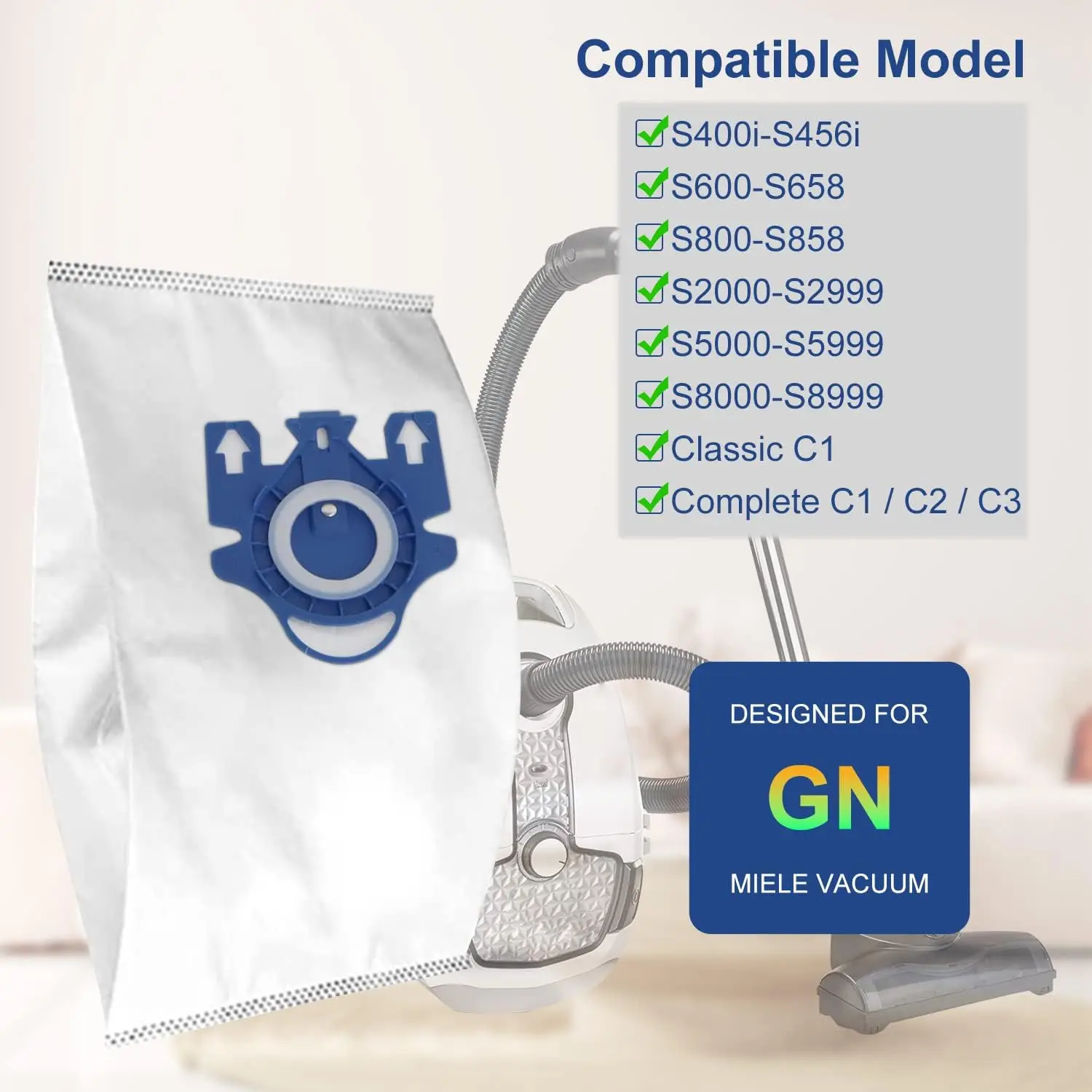 3D Dust Bags For Miele GN Vacuum Bags, Replacement for Miele Classic C1 Complete C1, C2, C3, S400i S600 S2 S5 S8 Series