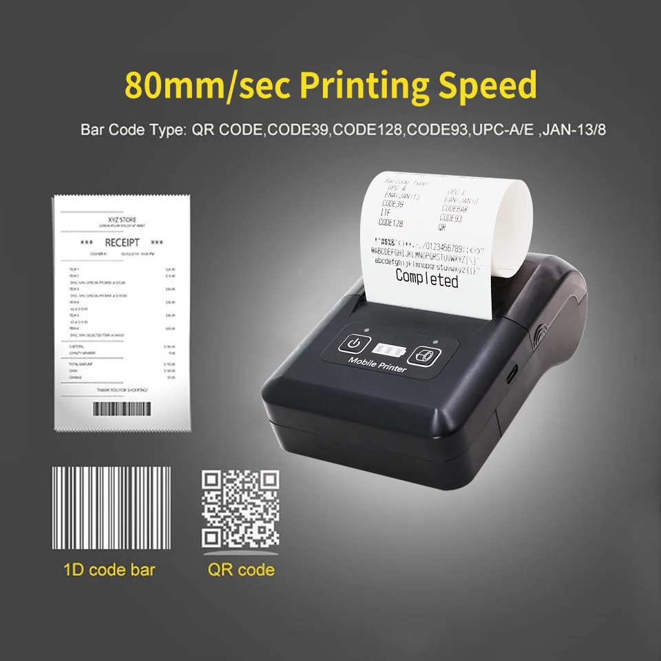 미니 휴대용 블루투스 포터블 모바일 감열 영수증 프린터 배터리 구동 휴대용 프린터 POS 포켓 모바일 핸드헬드