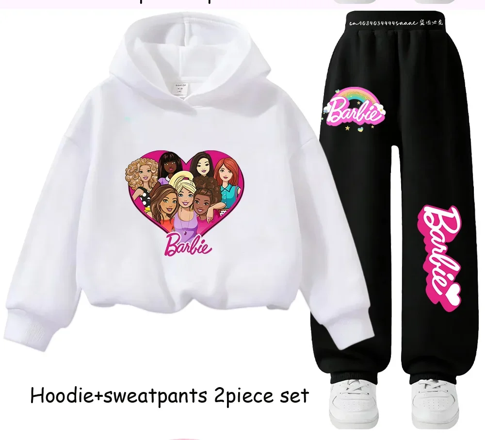 Kids Spring Autumn Hoodie Pants 2pcs Set Cute Barbie Print Casual Outfit for Boys Girls Daily Wear
