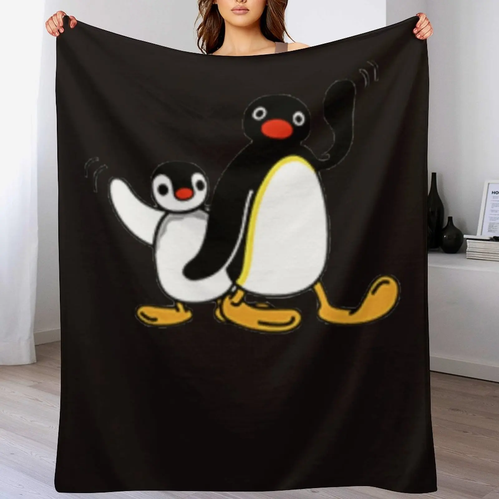 

Angry Pingu waving penguin Cute funny Tshirt Classic . Throw Blanket Summer Flannel Luxury St Flannels Blankets