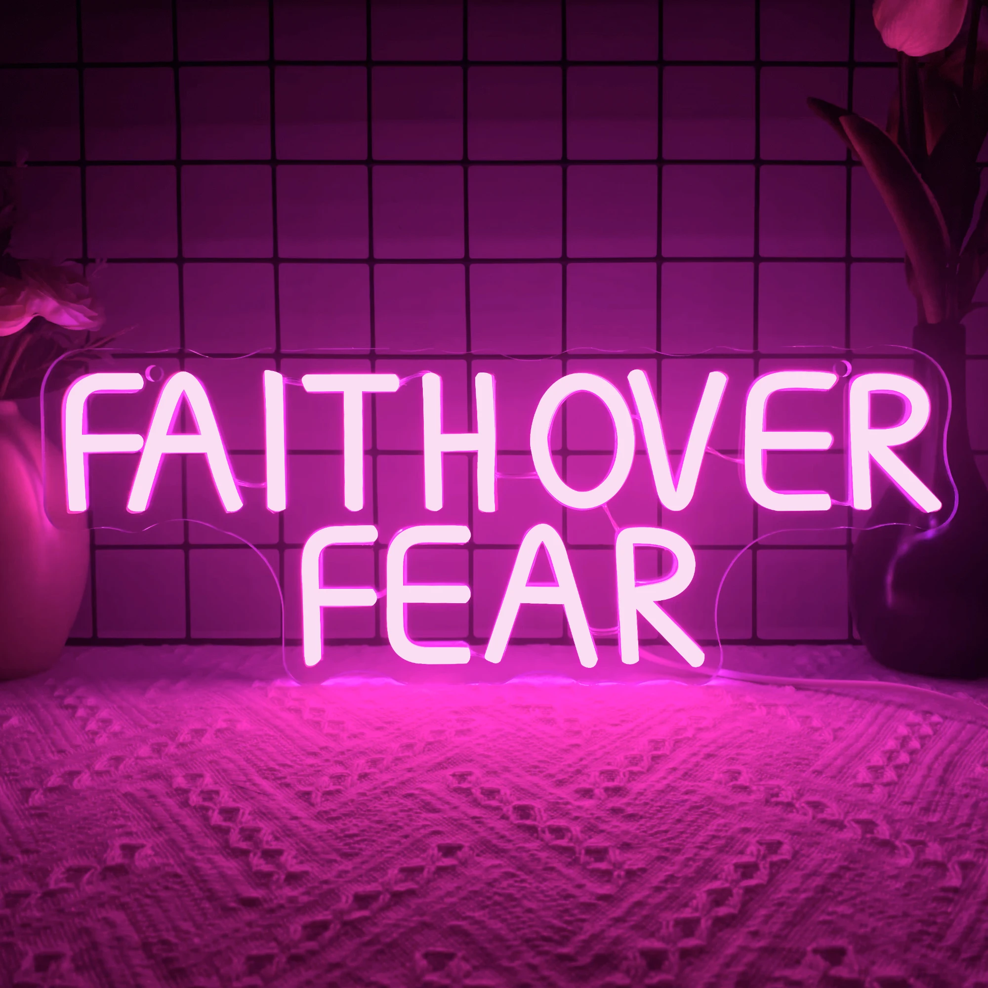 Faith over Fear Neon Sign Bible Verse LED Gift For Christians Jesus Lover Gift Religious Faith Sign Christmas Gift