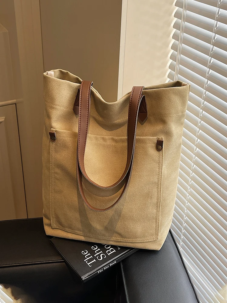 

Повседневная холщовая сумка через плечо для женщин, новинка 2025 года, универсальная вместительная сумка-тоут для студентов, для занятий и путешествий