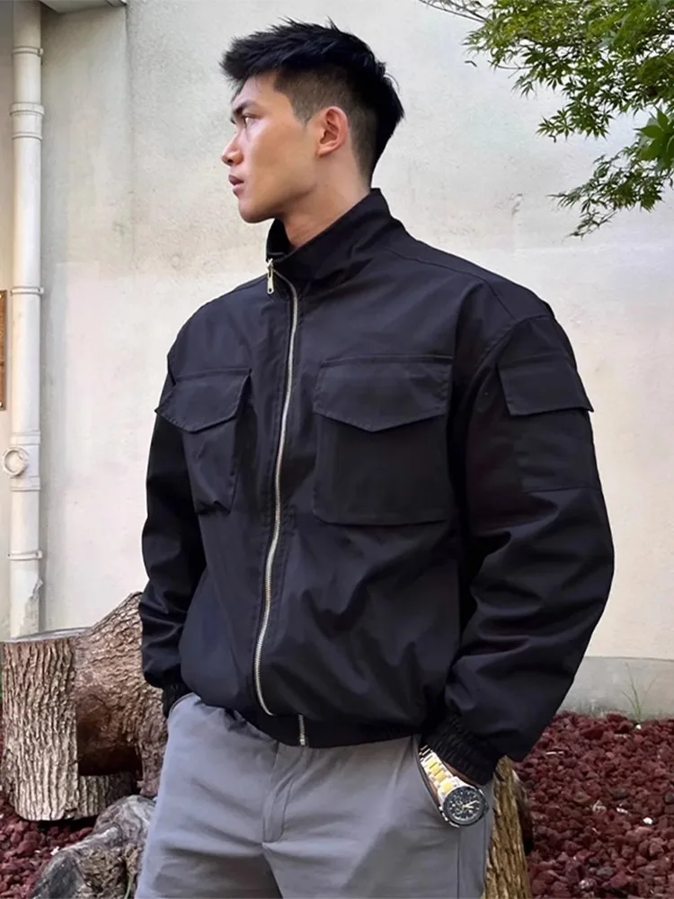 

American Sle ort Thiened Cotton Jaet Men's Autumn Winter Stand Collar Multi ket Tee Proof Coat Casual u...