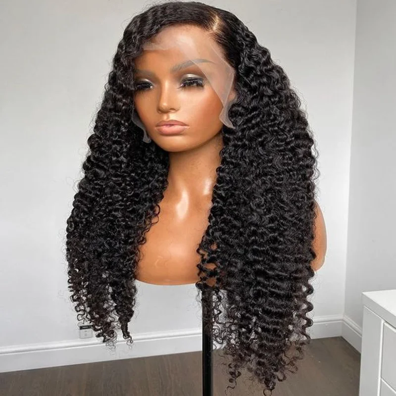 

Soft Long 26Inch180%Density Natural Black Kinky Curly Preplucked Glueless Lace Front Wig For Women With Babyhair Daily Cosplay