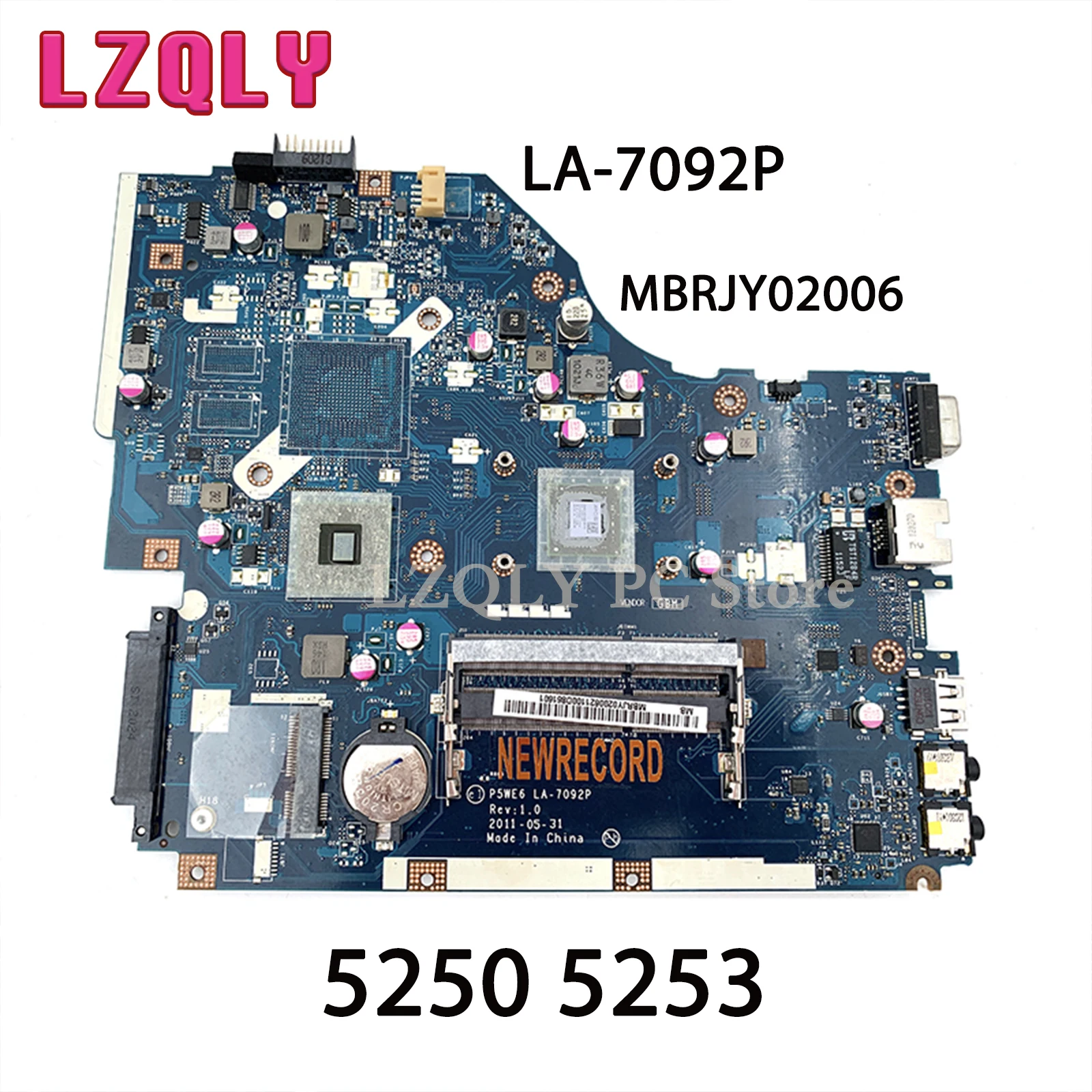 

LZQLY For Acer Aspire 5250 5253 MBRJY02006 P5WE6 LA-7092P Laptop Motherboard AMD CPU Onboard DDR3 Main Board Full Test