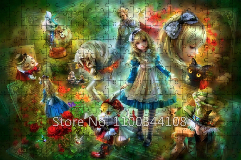 Puzzle Alice au pays des merveilles, 108/200/300/500/1000 pièces, en papier et en bois, jouets faits à la main pour adultes, jeu de fête, cadeau créatif