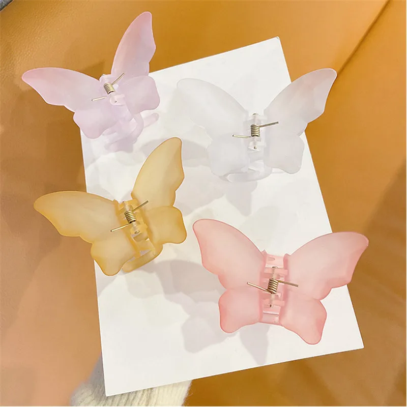 2Pcs/Lot Super Fairy New Clamps Scrub 3D Butterfly Grab Ponytail Bath Hairpin Jelly Color Back Head Claws Women Hair Accessories