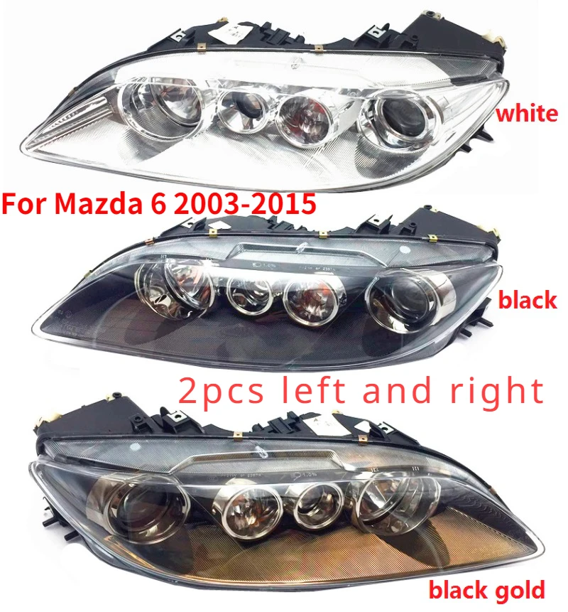 

CAPQX, 2 шт., для Mazda 6, Mazda6 2003-2015, передние фары, налобный фонарь, черный/белый/черный, золотой фон