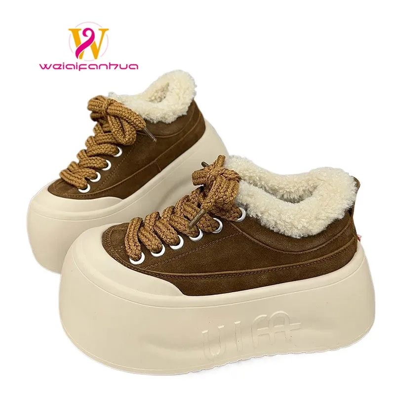 

High-heeled women's shoes, 2025 new style lambskin warm cotton shoes, 7 cm height-increasing sponge shoes and sports shoes