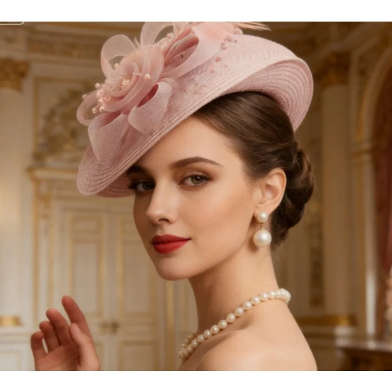 

Тюлевый цветочный головной убор с соломенными перьями, аксессуар для волос, шляпка-фасцинатор для Кентуккийского Дерби, чаепития, невесты, бала