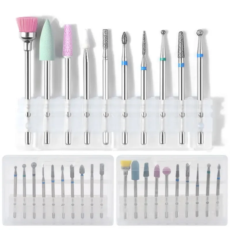 10 Pcs Diamond Milling Cutters For Manicure Carbide Nail Drill Bits Kits Equipment Tools Grinding Head Brush To Remove Dead Skin