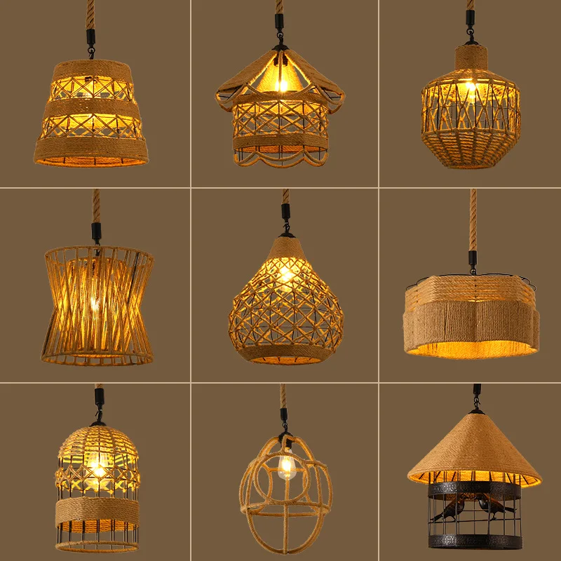 

Vintage Hemp Rope Chandelier Personalized Internet Cafe Restaurant Corridor Homestay Decoration Industrial Style Pendant Lamp