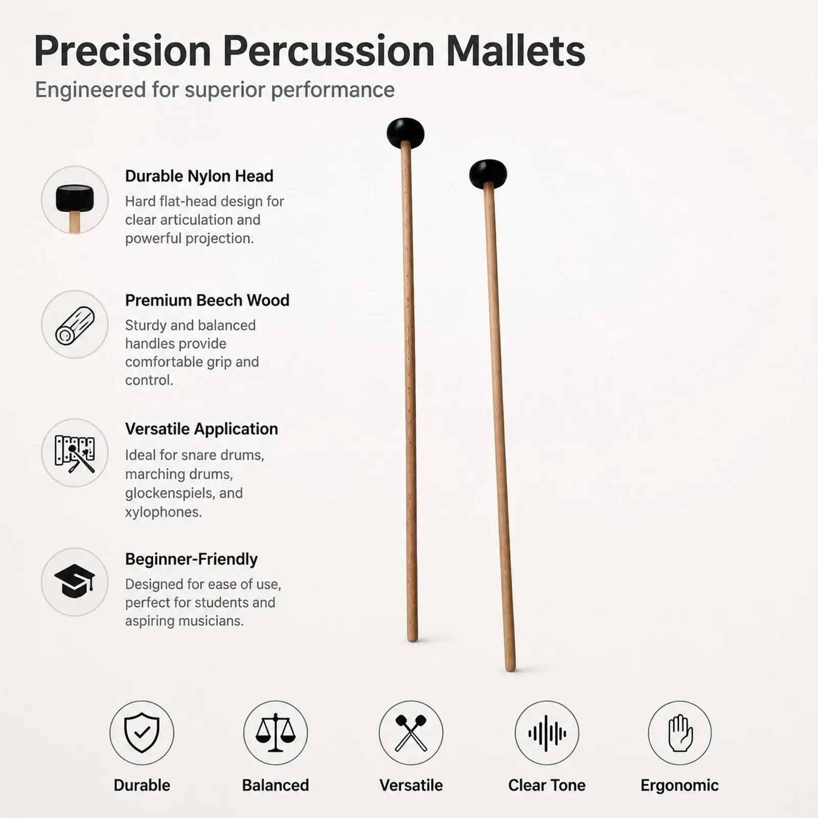 2 Pieces Glockenspiel Mallet Vibraphone Mallets Drum Mallets for Professional