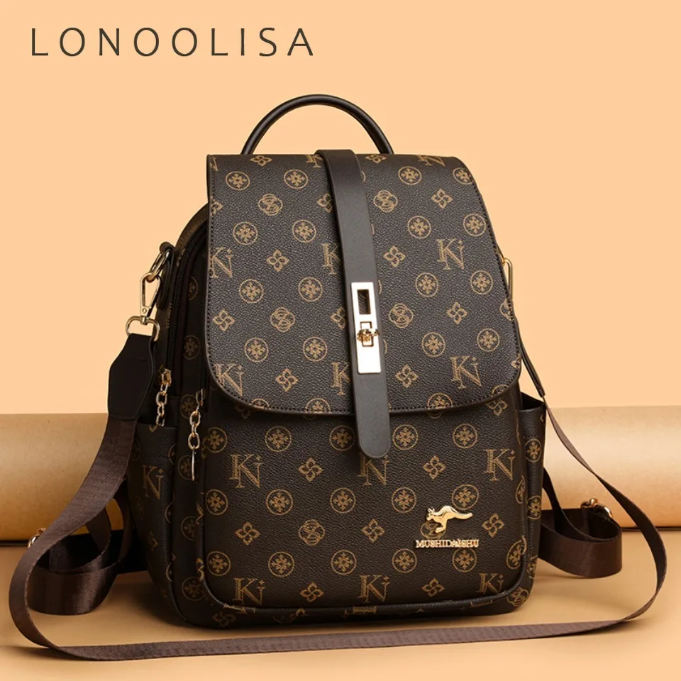 Vintage Printed Backpack High Quality Soft PU Leather Travel Rucksack School Bags Casual Bagpack Ladies Daily Work Shoulder Bag