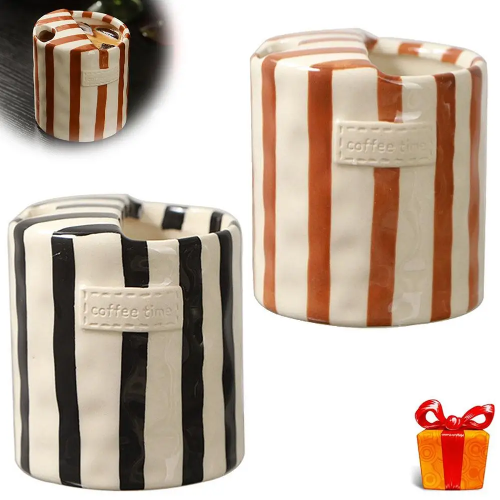 Minimalist Striped Hand Drawn Cup And Plate Set 300ml Ceramic Milk Coffee Mug Afternoon Tea Set Household Drinking Accessories
