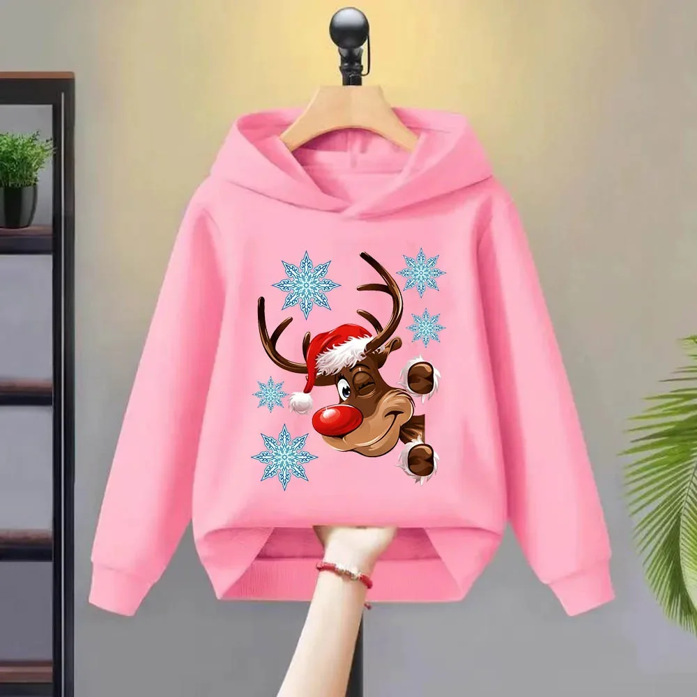 Christmas Antlers Fun Printed Children's Baby Hoodie Sweatshirt Boys and Girls 3-13 Years Old Neutral Warm Fashion Cartoon Jacke