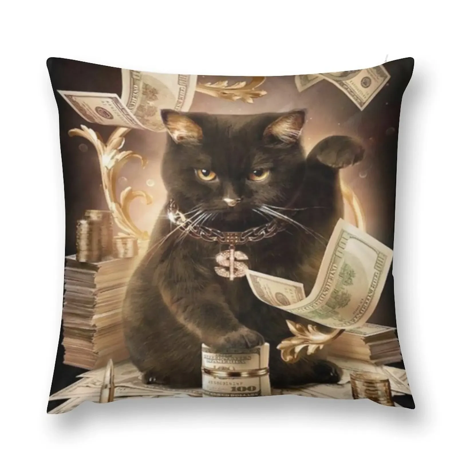 Black Cat Cash Rolling In The Money Throw Pillow Luxury Sofa Cushions christmas supplies pillow