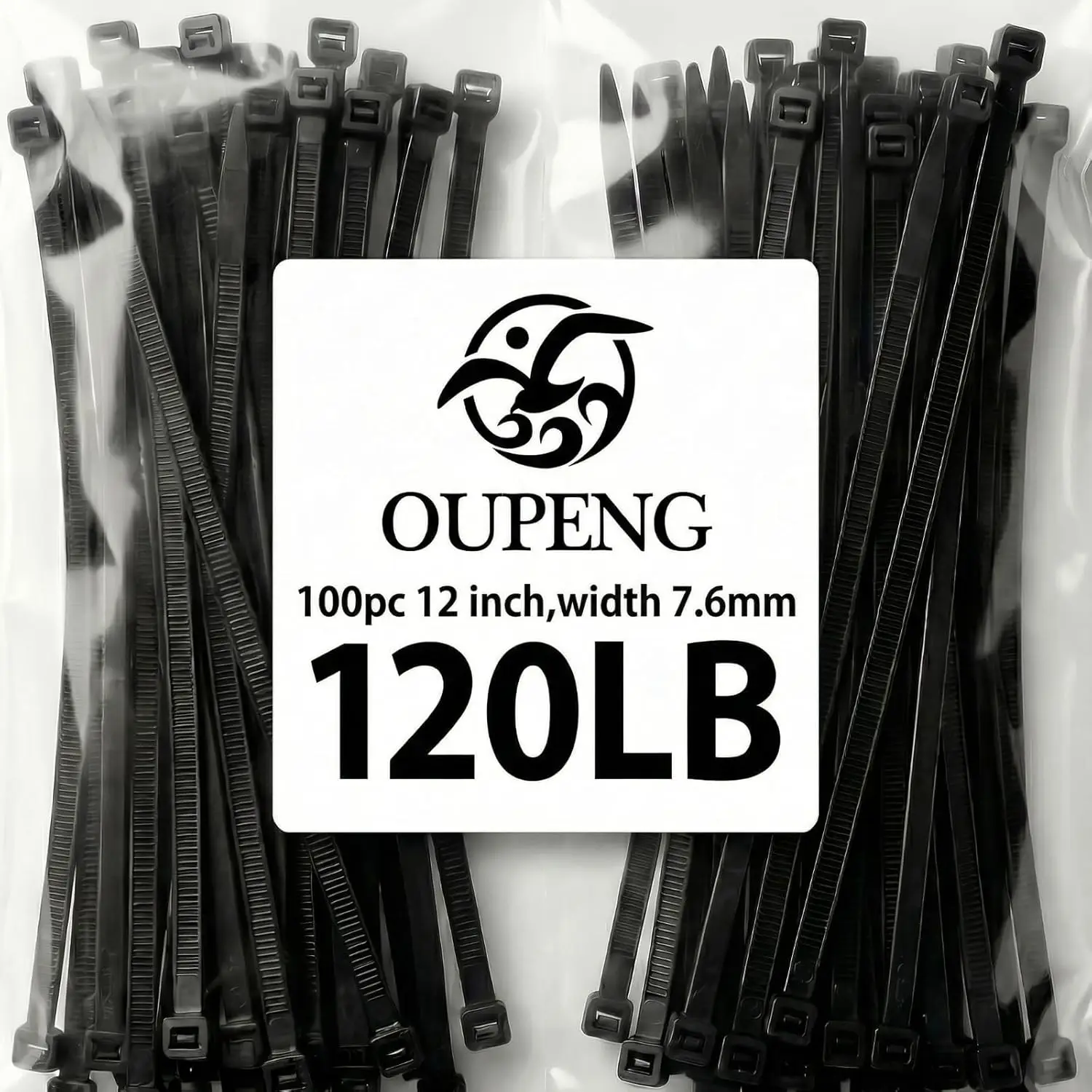 

Heavy Duty Zip Ties 12 Inch, 120 Lbs Tensile Strength, Black Wire Ties for Indoor Outdoor Use, 100 Pack