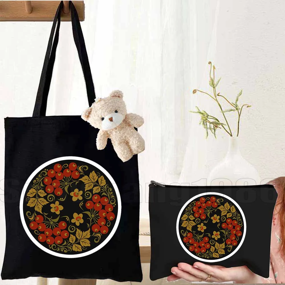 3pcs Vintage Travel Art of Moscow Russia Retro Soviet Matryoshka Russian Canvas Shoulder Totes Bag Handbags Cotton Shopping Bag