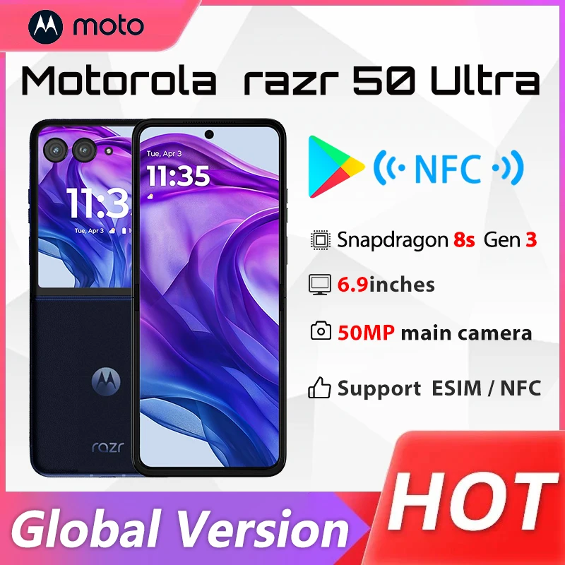 Motorola-Smartphone Moto Razr 50 Ultra 5G, Version Globale, Snapdragon 8s, Isabel 3, Écran Pliable, 6.9 mAh, 50MP, 45W, Support Esim, 4000 Pouces