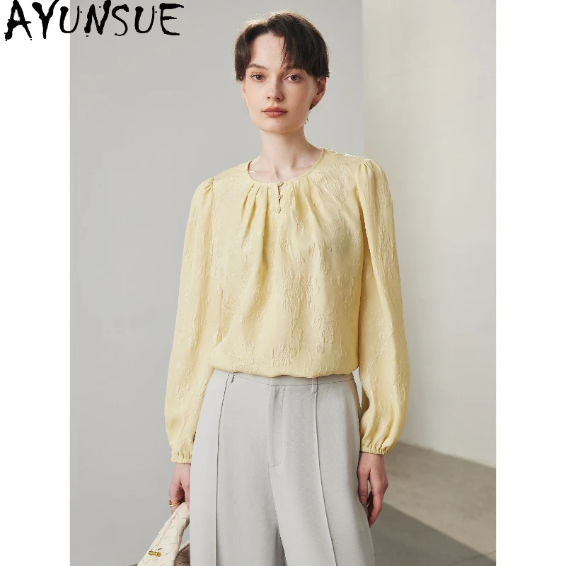 

AYUNSUE 100% Mulberry Silk Blouse for Women New Chinese Style Shirt Elegant Top Clothes for Woman Blusas Femininas 2025