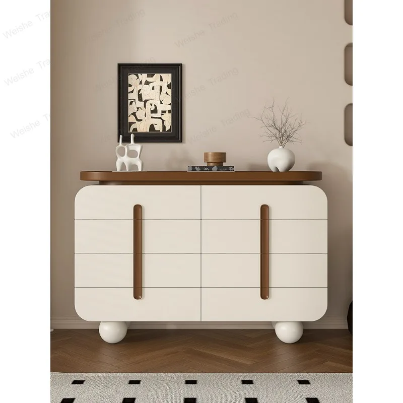 French cream wind bucket cabinet, living room against the wall, drawer, bedroom, bedside storage, modern simple retro bucket