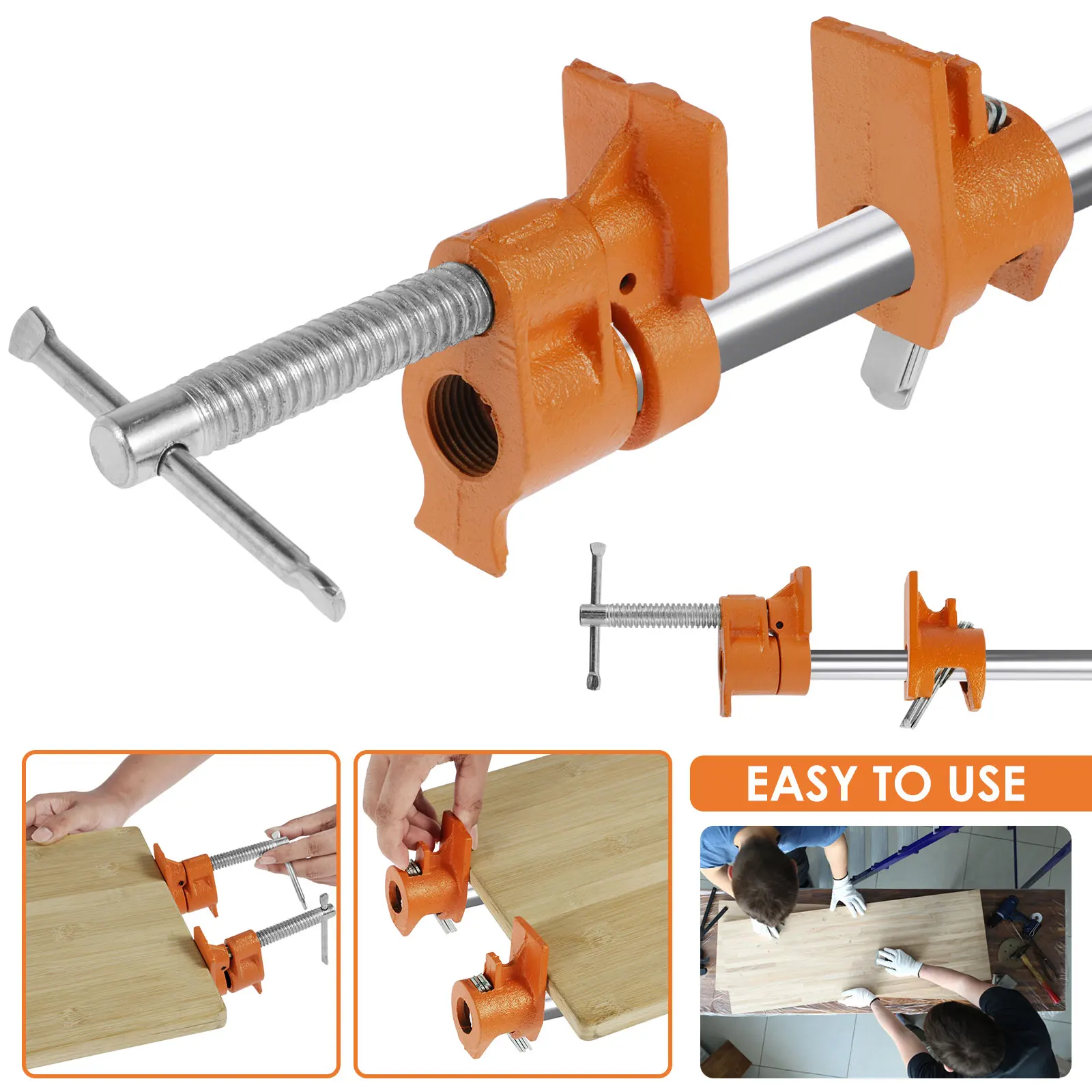 2Pcs 1/2 Inch Pipe Clamps Sturdy Metal Tube Set Durable Woodworking Assembly Clamp Adjustable Wood Fixture Carpenter