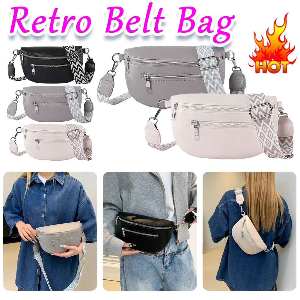 Women Stylish Crossbody Bag with Wide Strap Simple Shoulder Bag Multi-pocket Fashion Sling Bag Travel Outdoor Bag