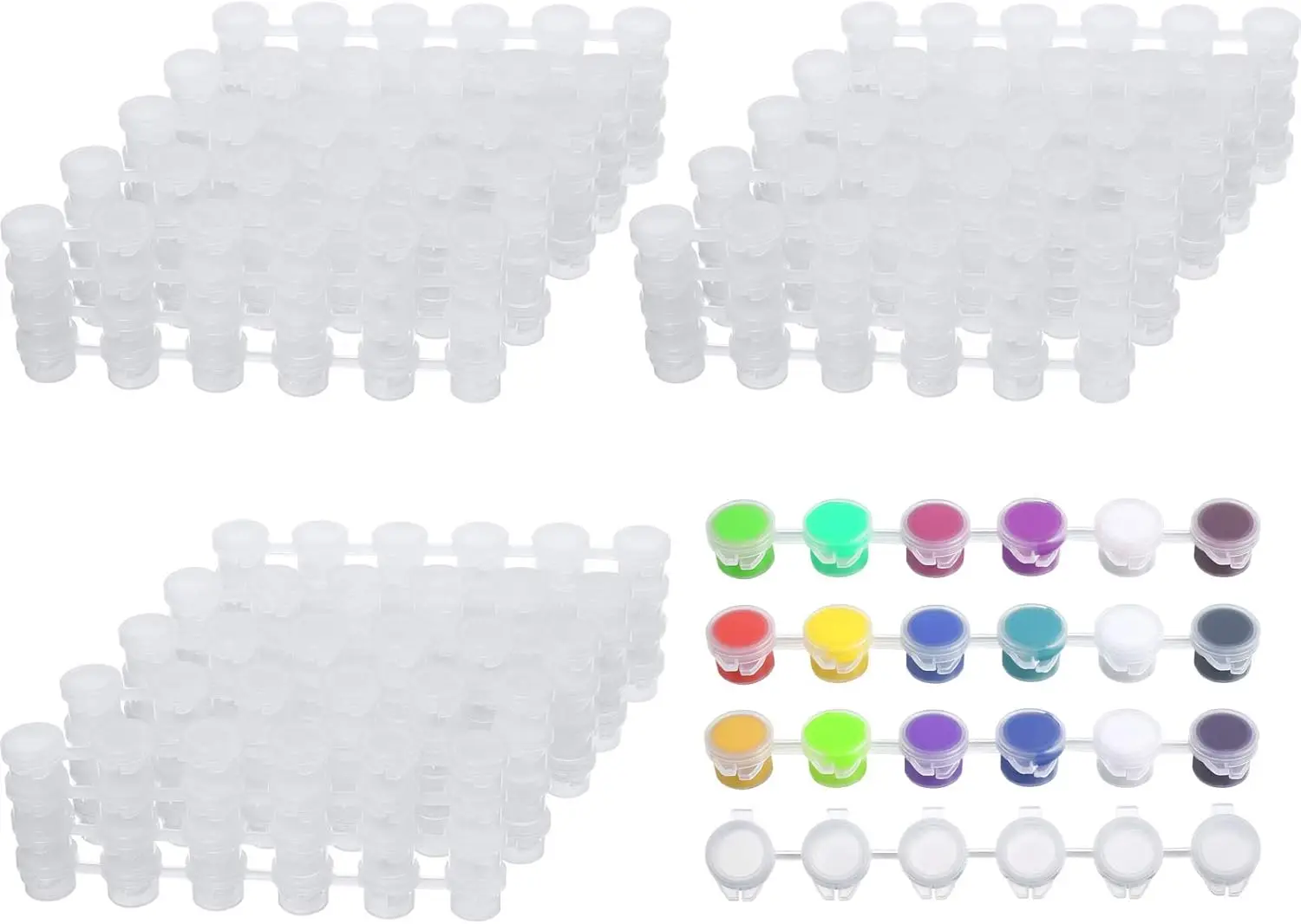 

150 Strips 900 Pots Empty Paint Strips Paint Cup Pots Mini Strips Clear Plastic Storage Containers with Lids Art Paintin