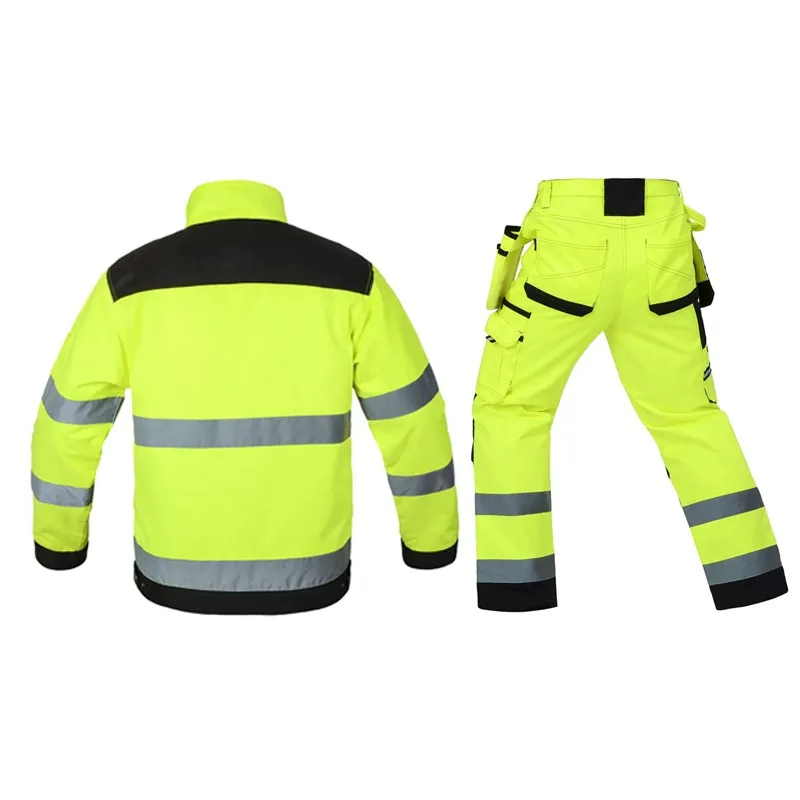 Fluorescent Yellow High Reflective Belt Split Night Work Clothing With Multiple Pockets, Workshop Machine Repair Safety Overall