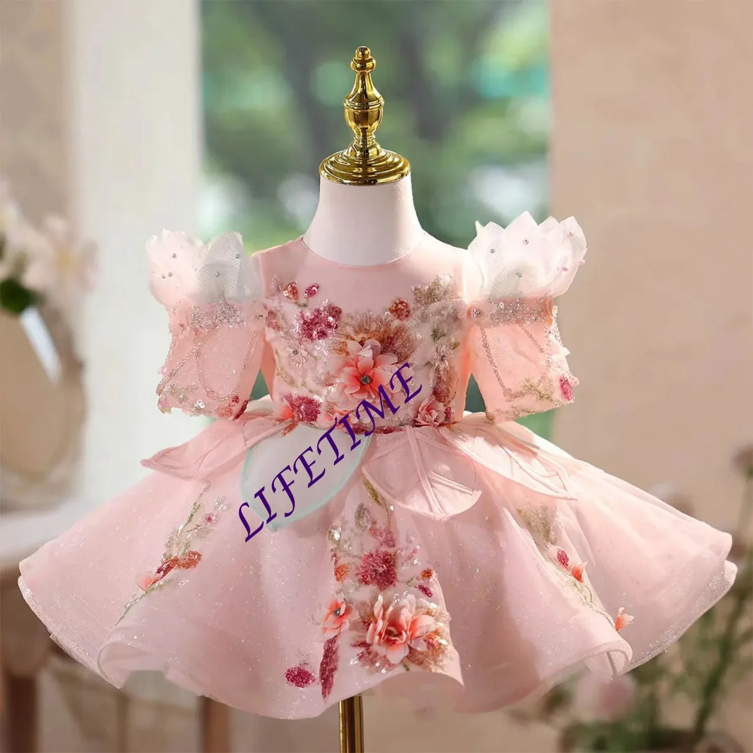 Elegancka sukienka dla dziewczynki do sypania kwiatów, z długim rękawem, w stylu księżniczki, dla malucha, na wesele, pierwsze urodziny, święta, przyjęcie.