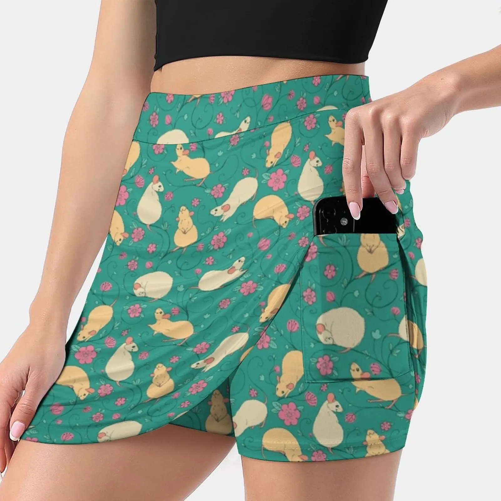 Floral Rat Retro Pink And Teal Women's skirt Aesthetic skirts New Fashion Short Skirts Rat Pet Fancy Ratty Ratto Rodent Mouse