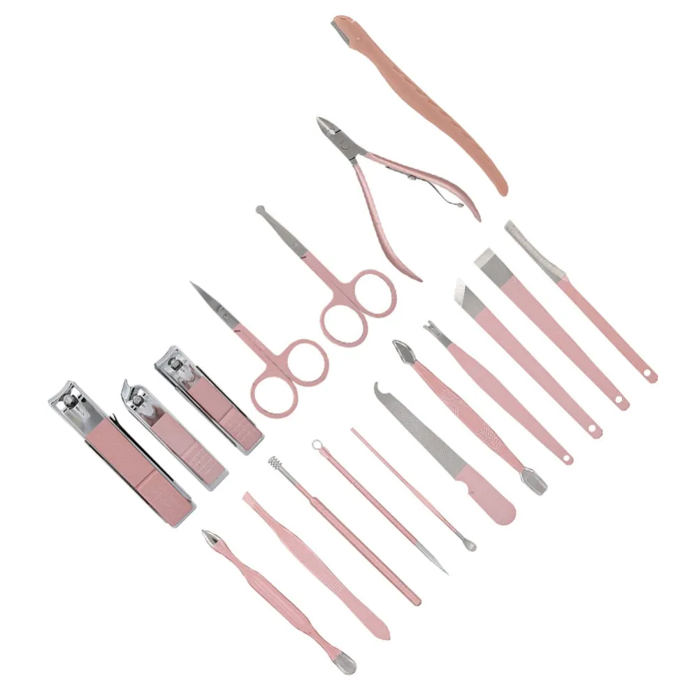 18PCS Stainless Steel Nail Clippers Set Portable Rose Gold Cuticle Clippers Kit PU Leather Case Nail Care Kit Nail Shops