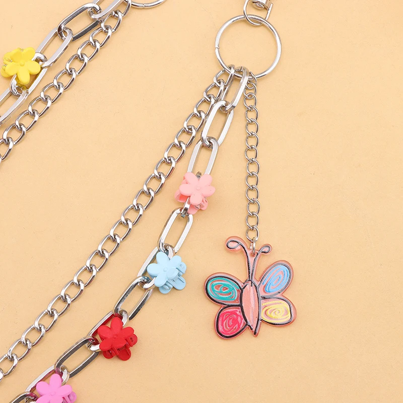 Gift-worthy Colorful Butterfly Flower Pendants Metal Pants Chain