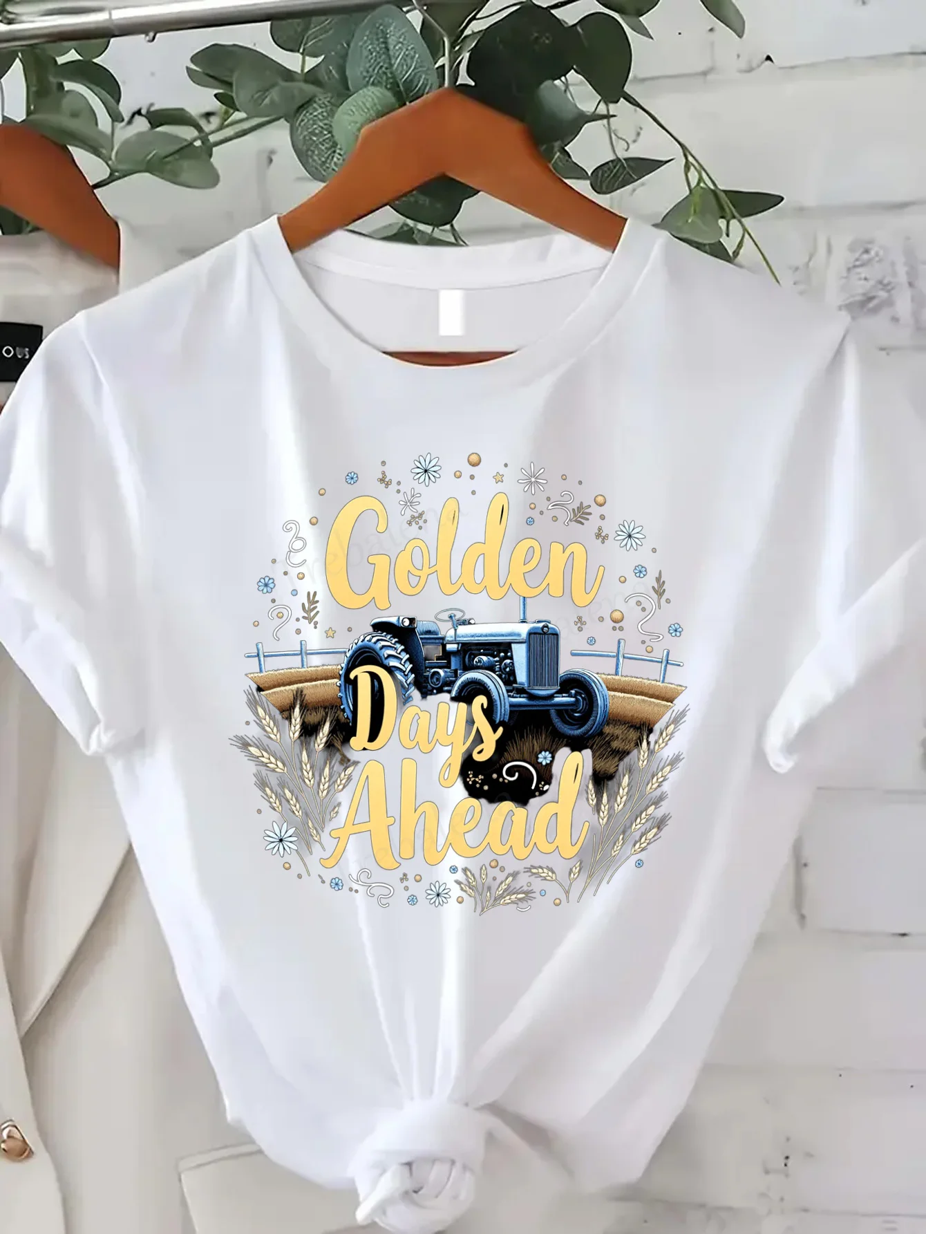 

Comfortable Women's Print T-shirt "Golden Days Ahead Farm Tractor T-Shirt for Women"