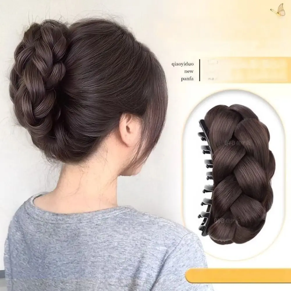 新しい人工おだんごヘア爪クリップナチュラルブラウンおだんごヘッドウィッグふわふわ黒かつらヘアクリップ女性