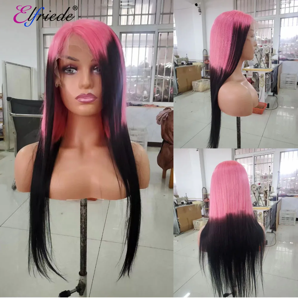 

Elfriede Ombre Pink Black Straight Colored Hair Wigs for Women Lace Wig 4x4 13X4 13X6 Lace Frontal Wig 100% Remy Human Hair Wigs