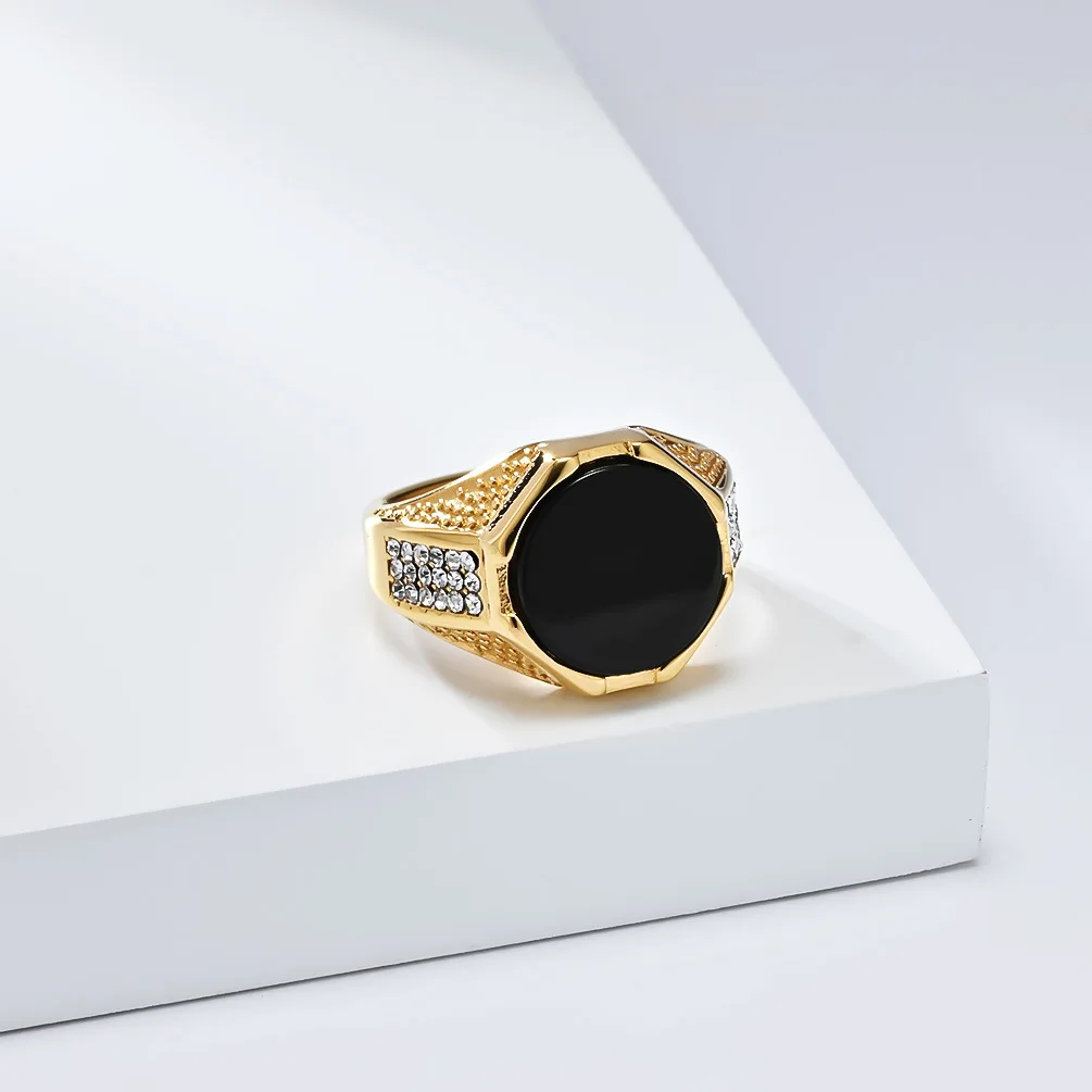 Schwarzer Zirkon Geometrische Ringe Edelstahl Herren Personalisierter leichter Luxus Mode Ring Charm Schmuck – Detail 2