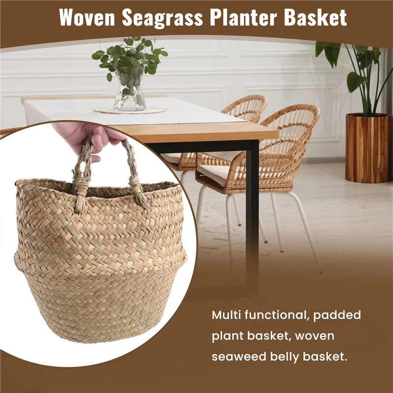 A42I-cesta para plantas con forro, cestas tejidas para el vientre de algas marinas, decorar árbol Artificial, almacenamiento de lavandería, Picnic, bolsa de paja para comestibles