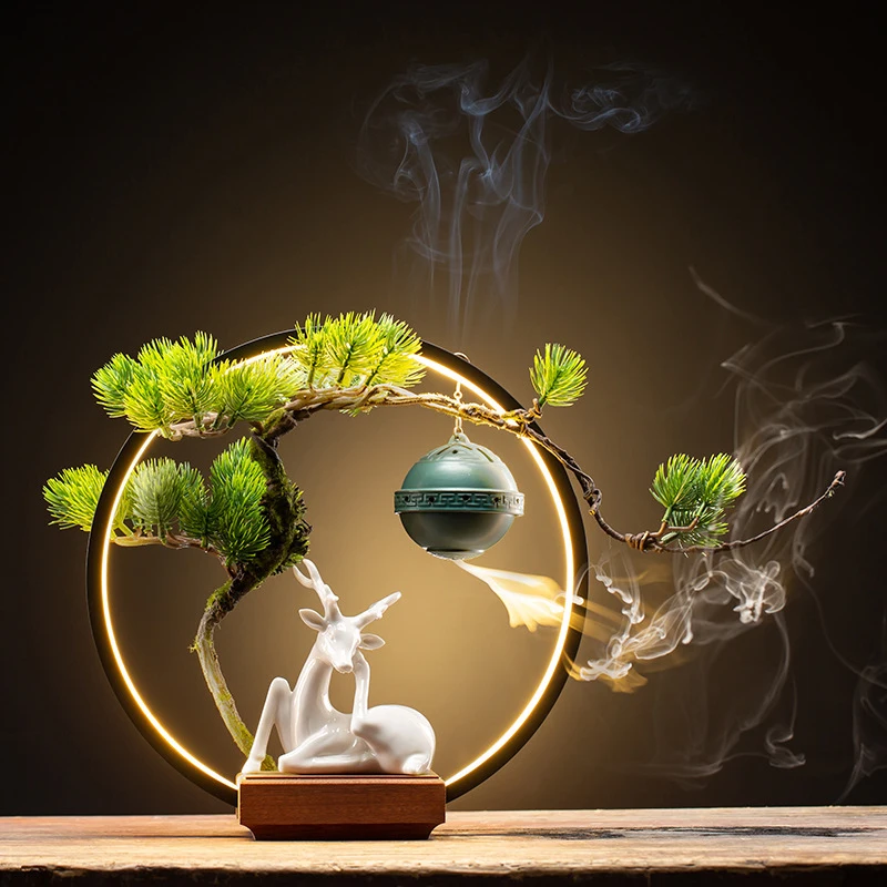 Ceramic Deer Backflow Burner With Hollow Design, Chinese Style Incense Zen Decor For Home, Living Room, Entryway, Office
