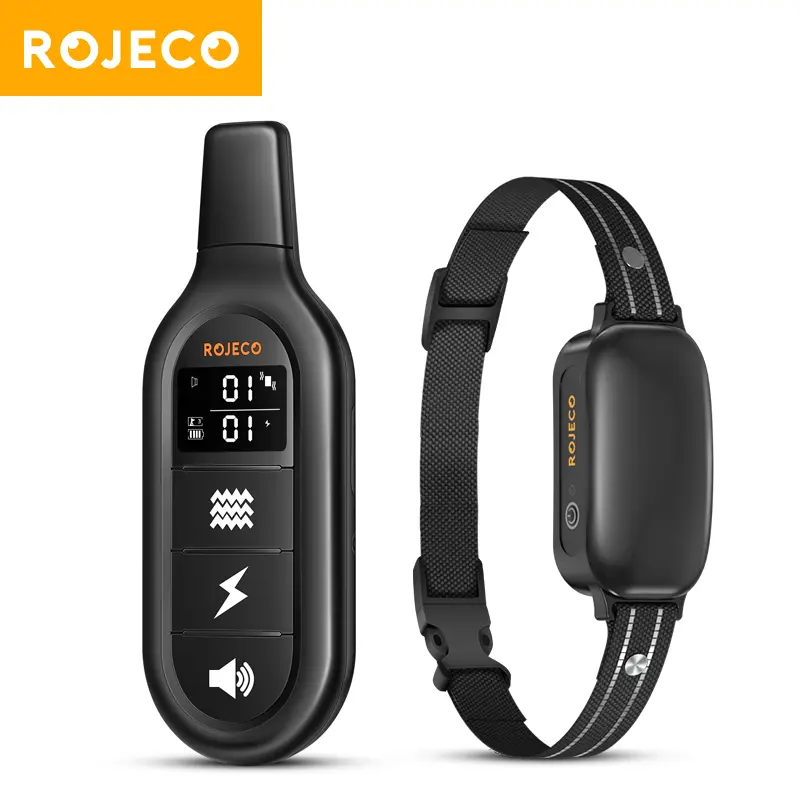 ROJECO-Elétrica Dog Training Collar, Digital recarregável, controle remoto, IPX7 impermeável Vibrador, Pet Dog Bark, Stop Shock Collar