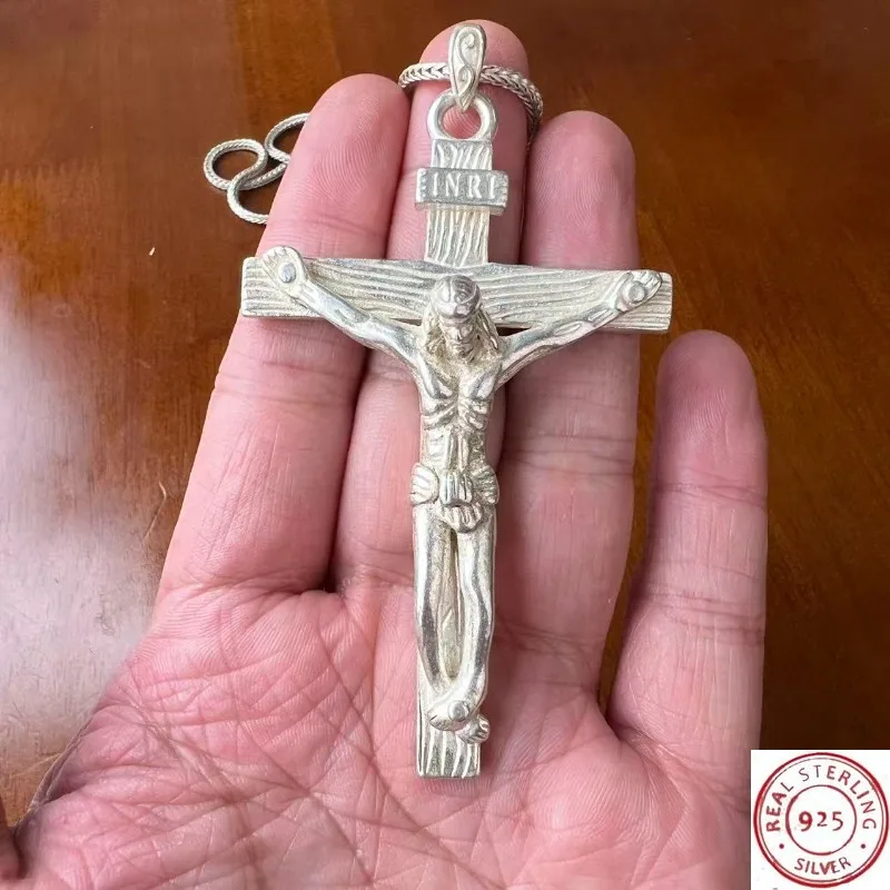 S925 Tibetan Silver Cross Pendant Necklace, Unisex for Men & Women, Faith Symbol of Eternal Spirit & Strength