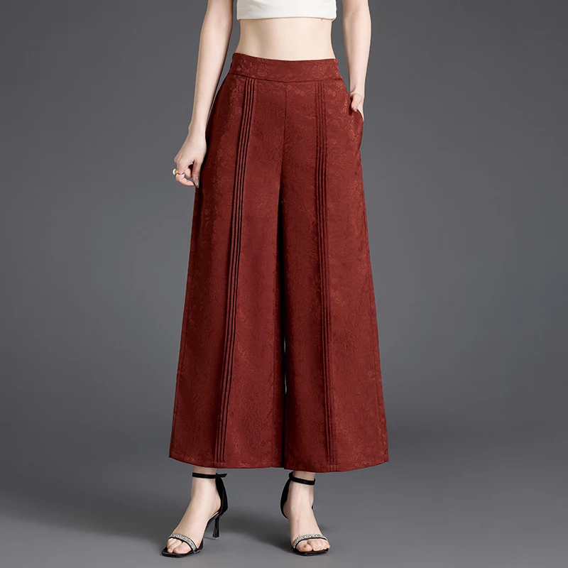 

Casual Wide Leg Pants for Middle-Aged Mothers Silk Pants Loose Fit Sle Nine Points Pants Spring Summer New Arrival