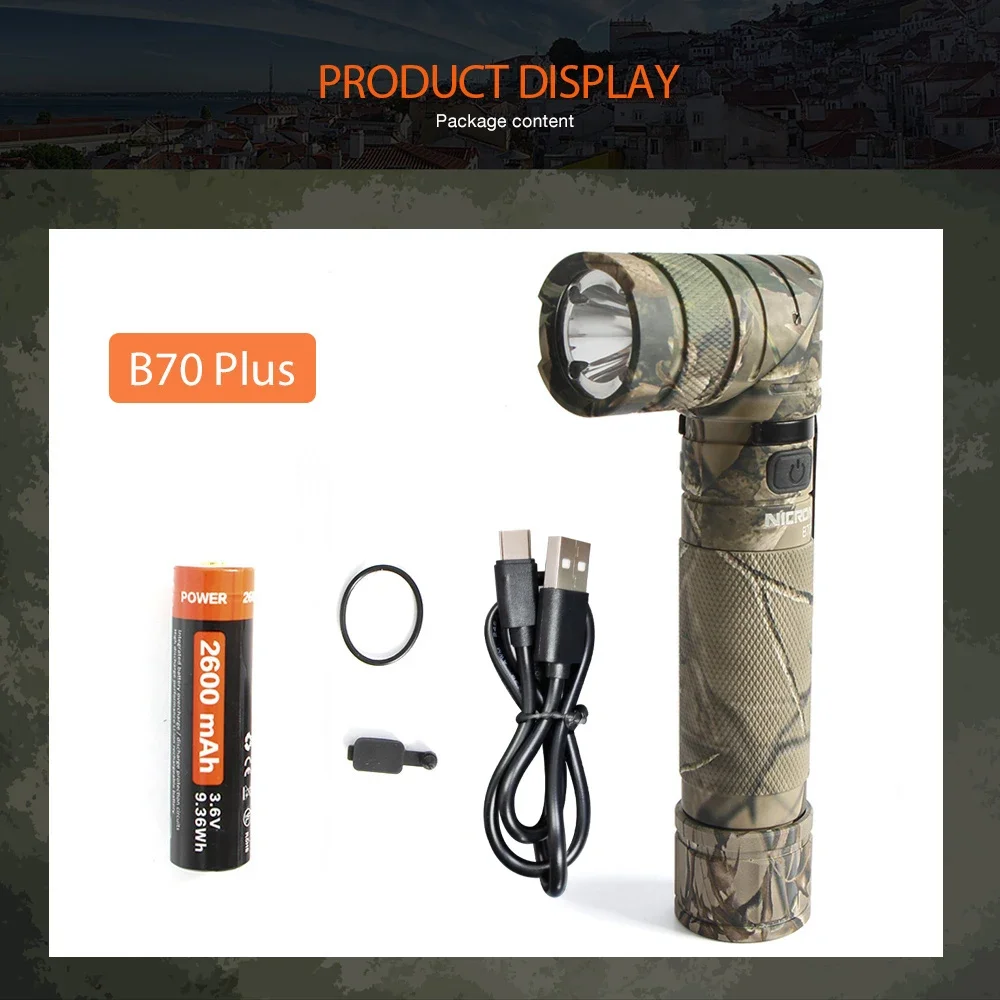 NICRON Magnet 90 Degree Rechargeable LED Flashlight Handfree 1200LM Ultra High Brightness Waterproof Camo Corner LED Torch B70