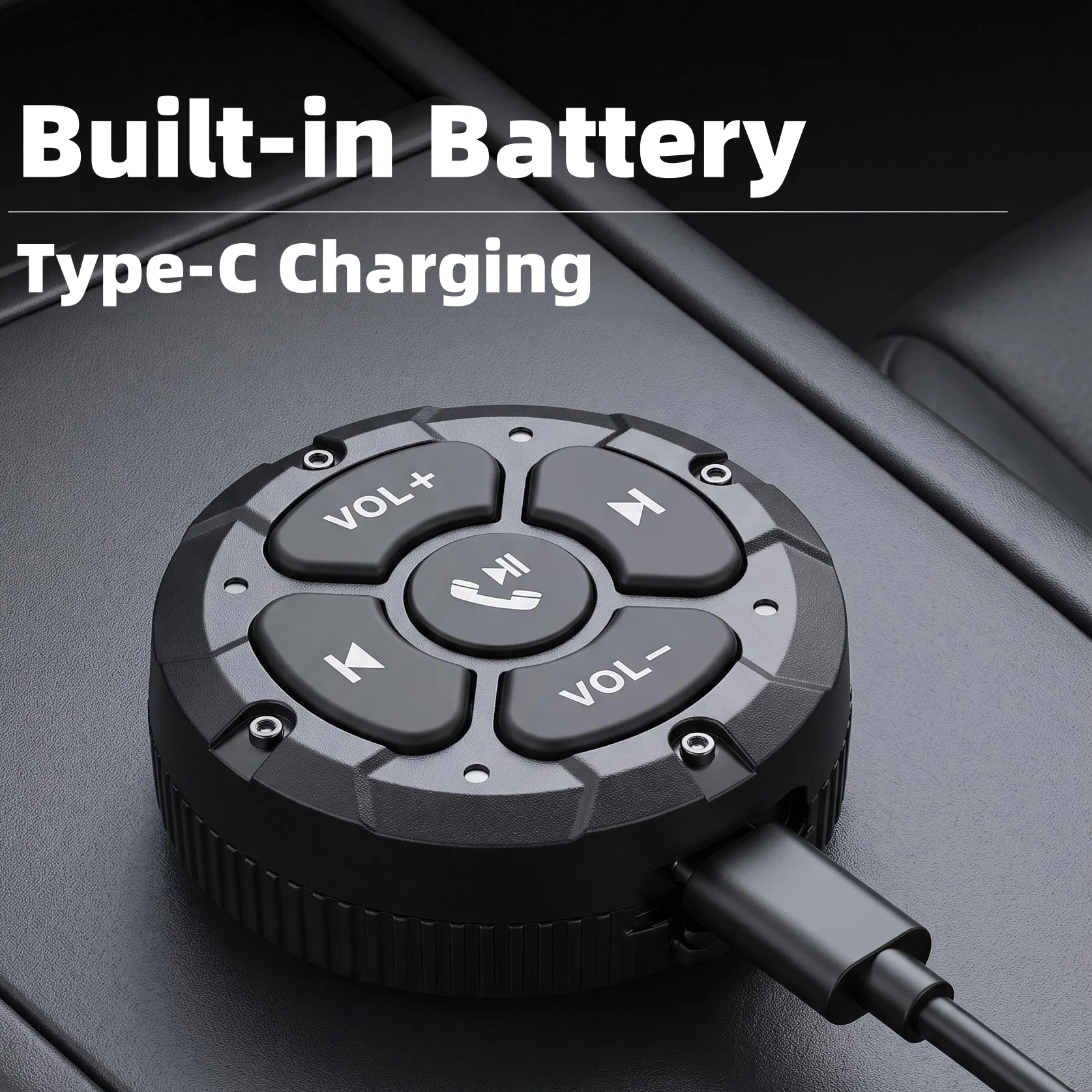 Bluetooth Media Button Remote Type-C Rechargeable Wireless Music Controller for Car Bike Motorcycle Steering Wheel Hands-Free