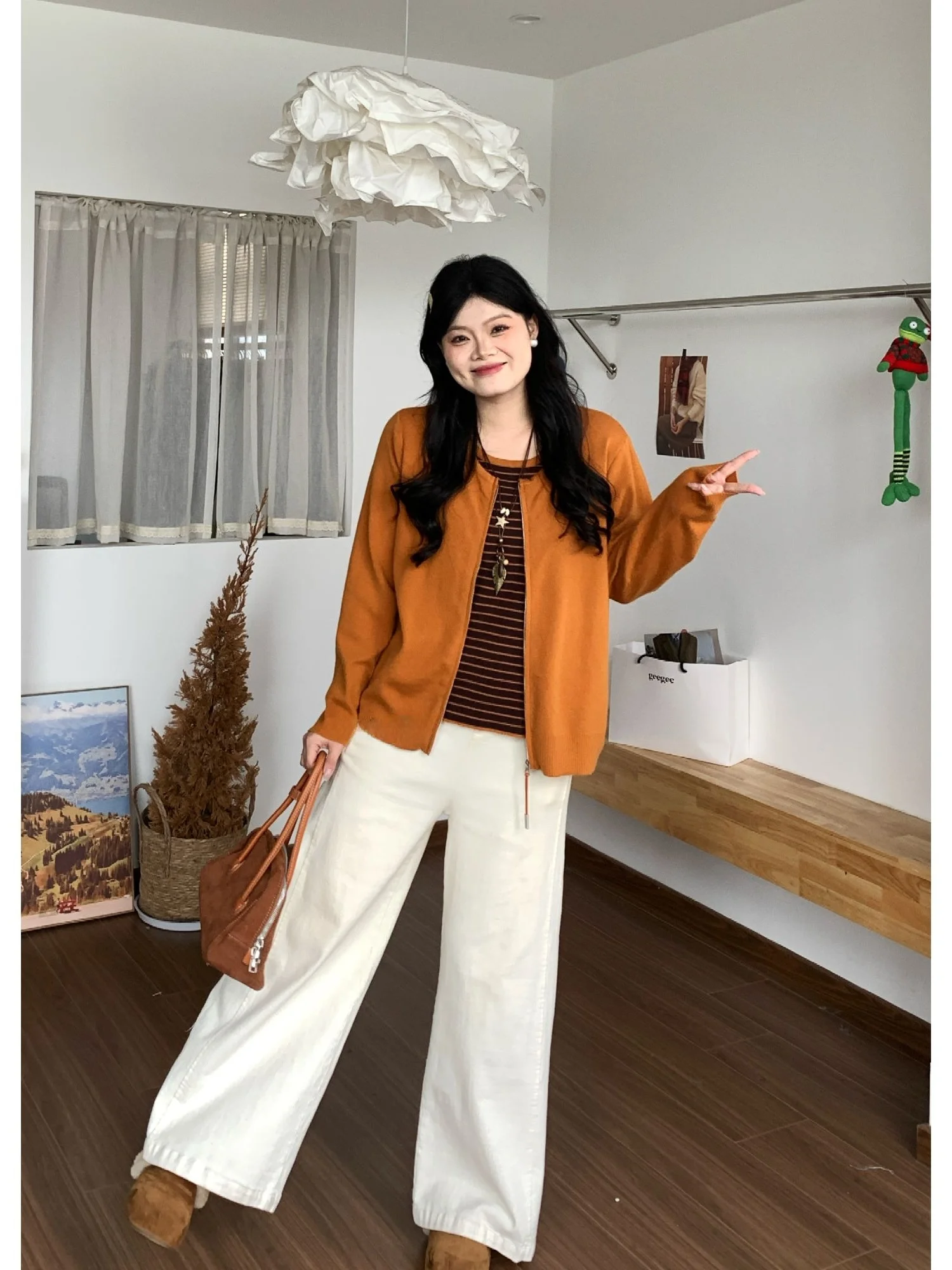 

Slimming Design Striped Patchwork Knitted Sweater Women's Autumn Winter Base Layer Open Cardigan Outerwear Fake Two-Piece
